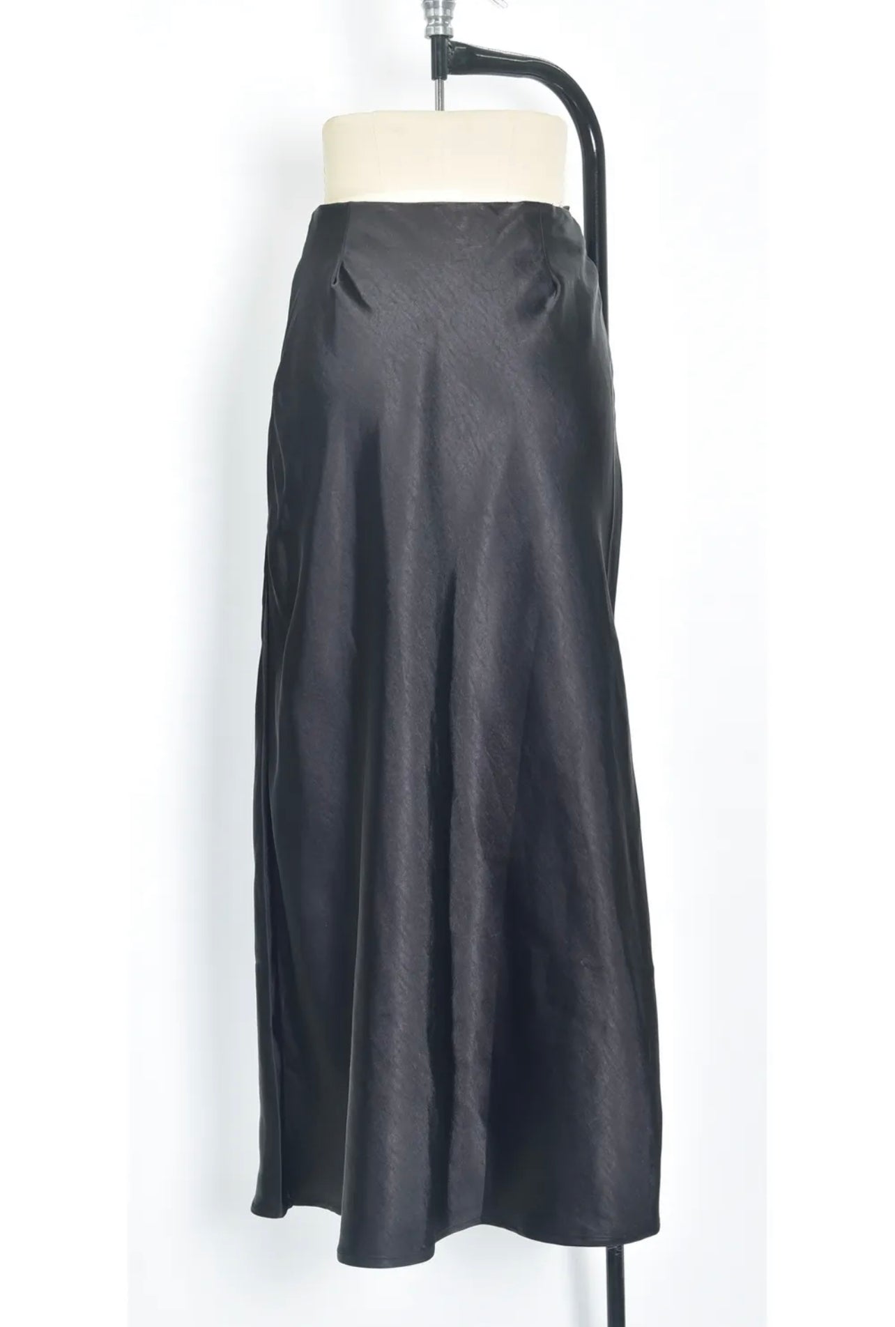 BLACK SATIN LONG SKIRT