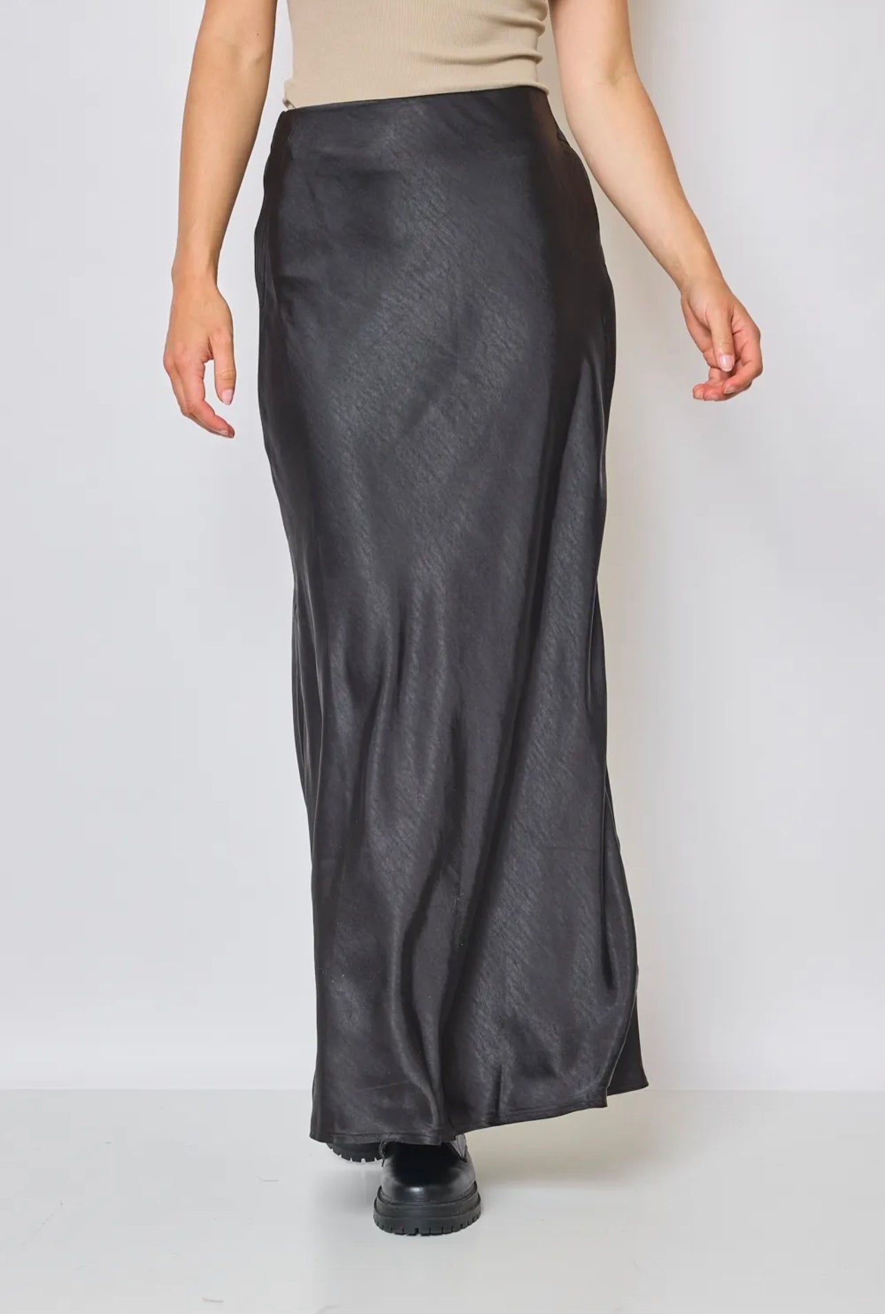 BLACK SATIN LONG SKIRT