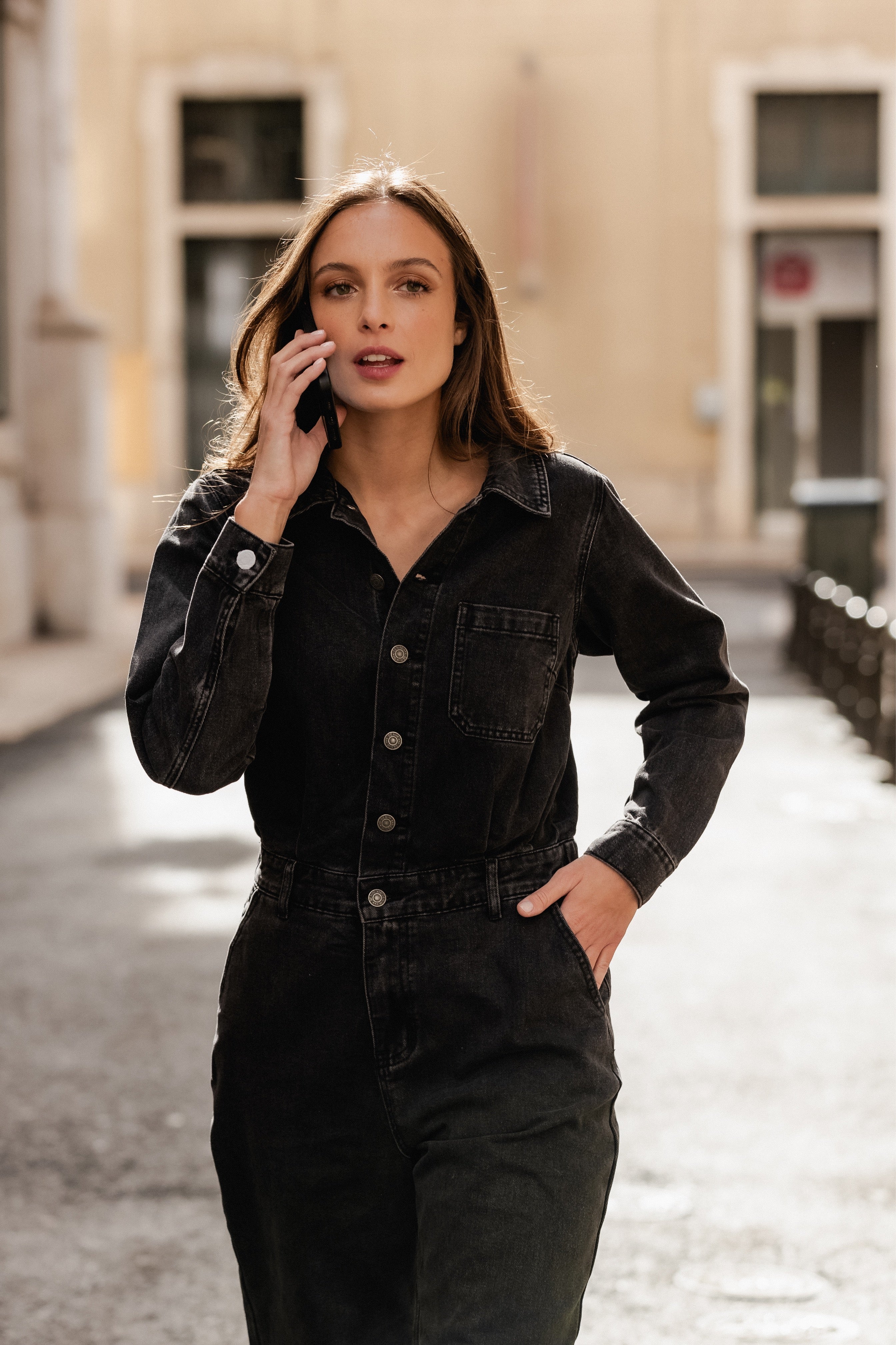 BLACK DENIM JUMPSUIT