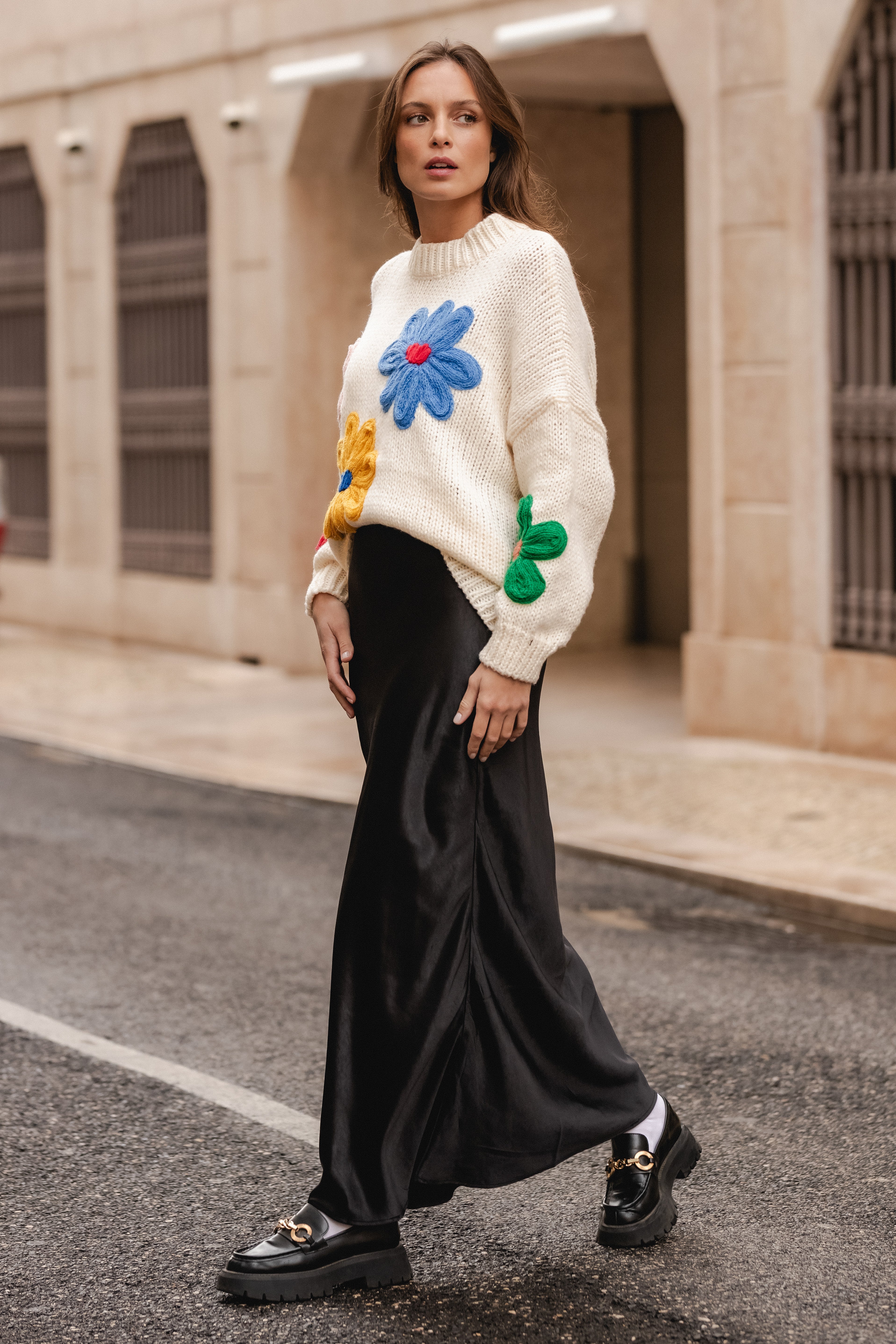 BLACK SATIN LONG SKIRT