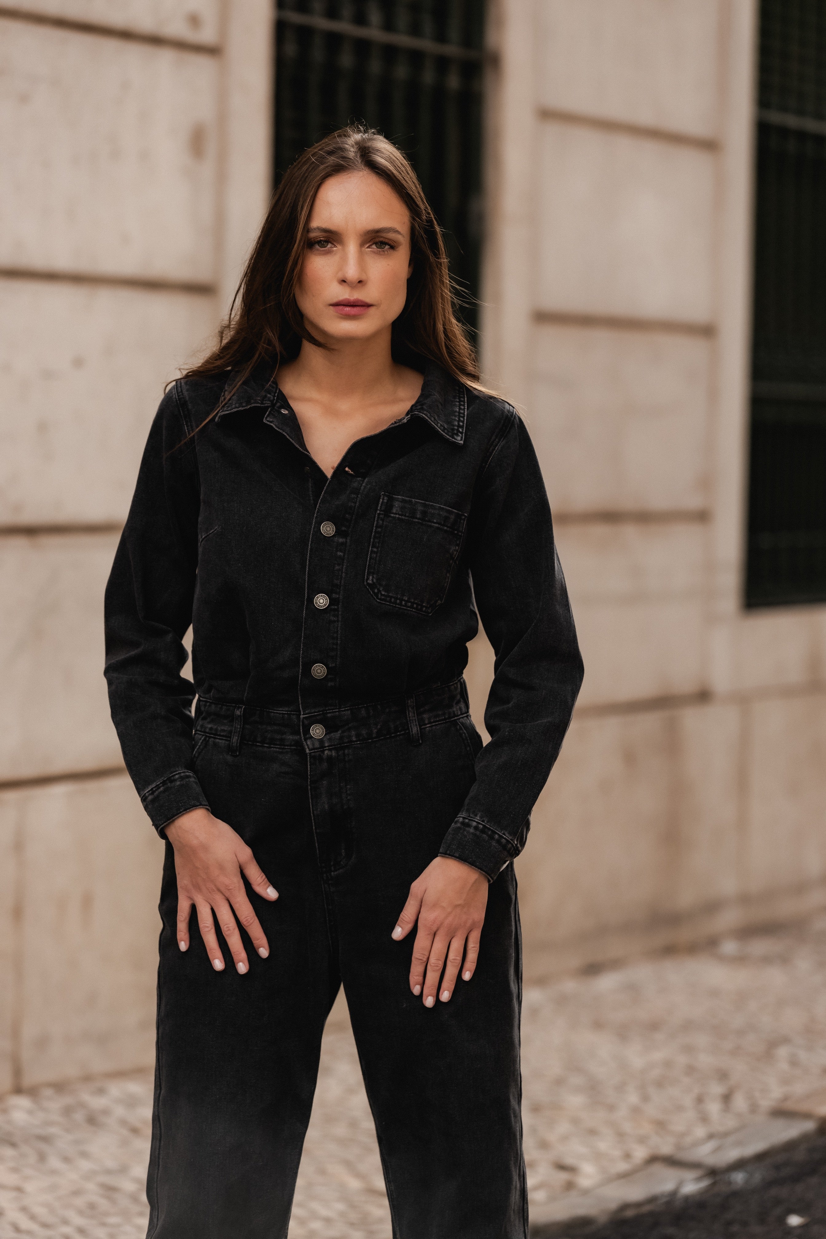 BLACK DENIM JUMPSUIT