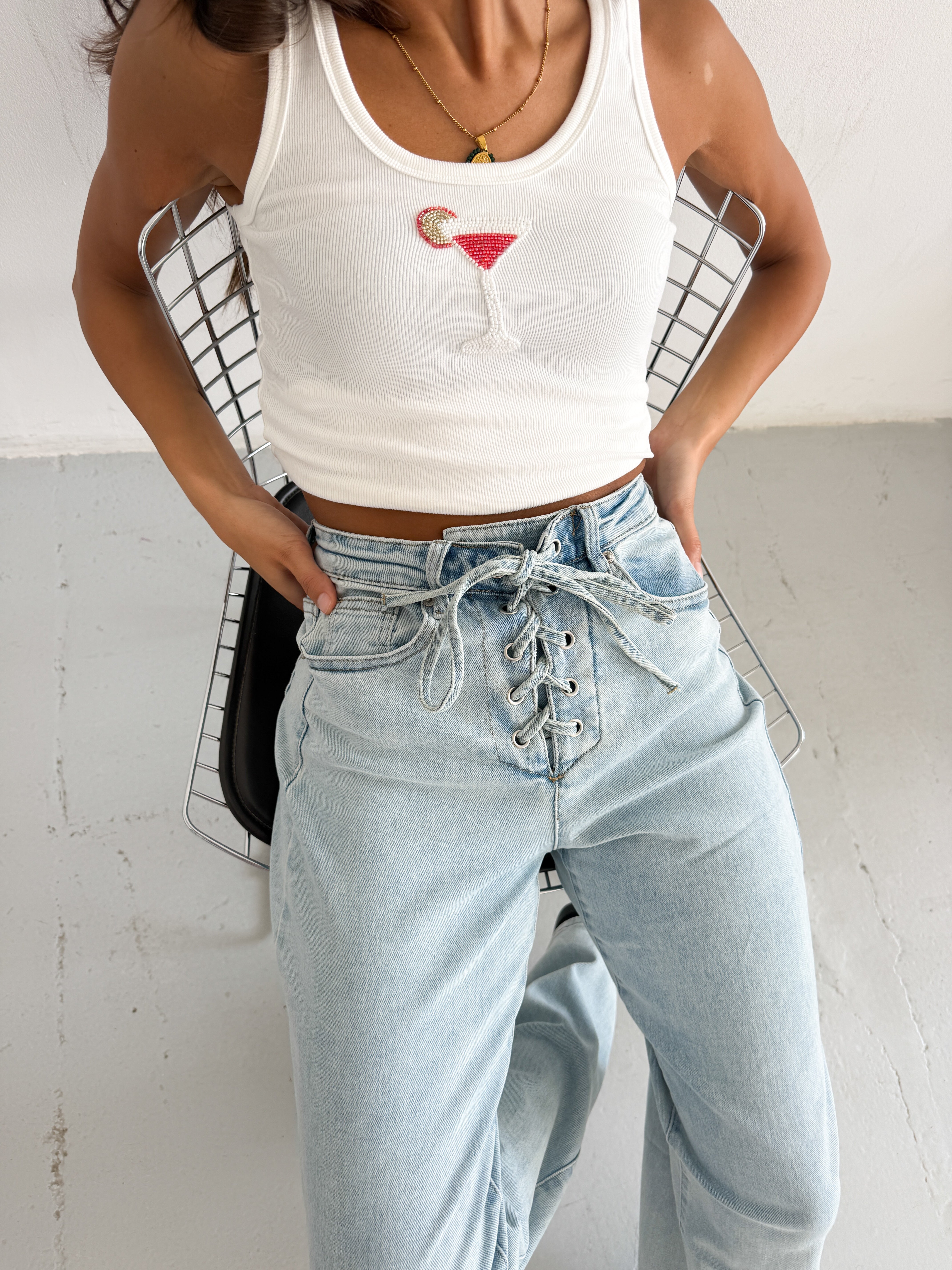 STRAPS DENIM JEANS