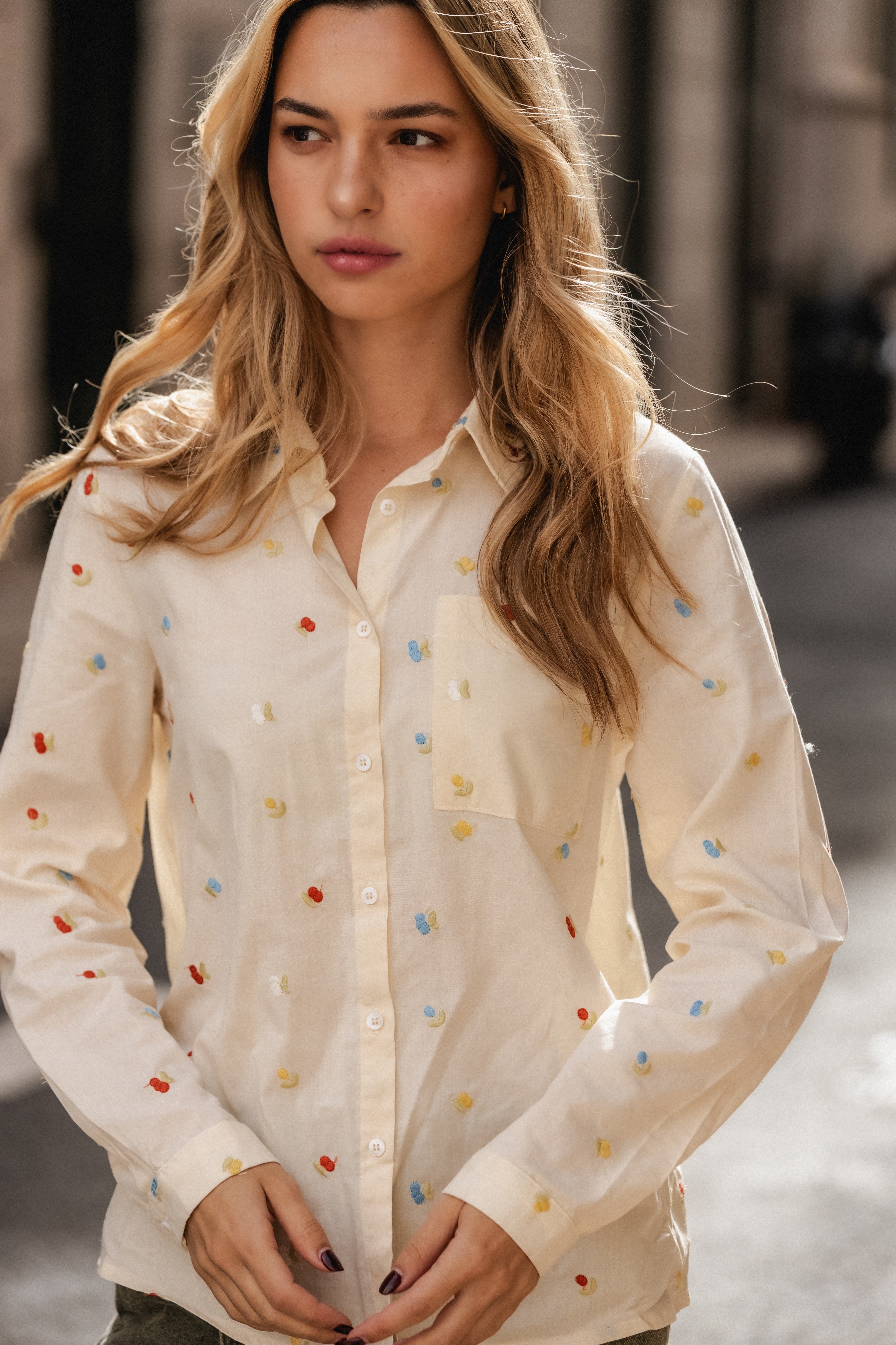 EMBROIDERY COLORFUL FLOWERS BLOUSE