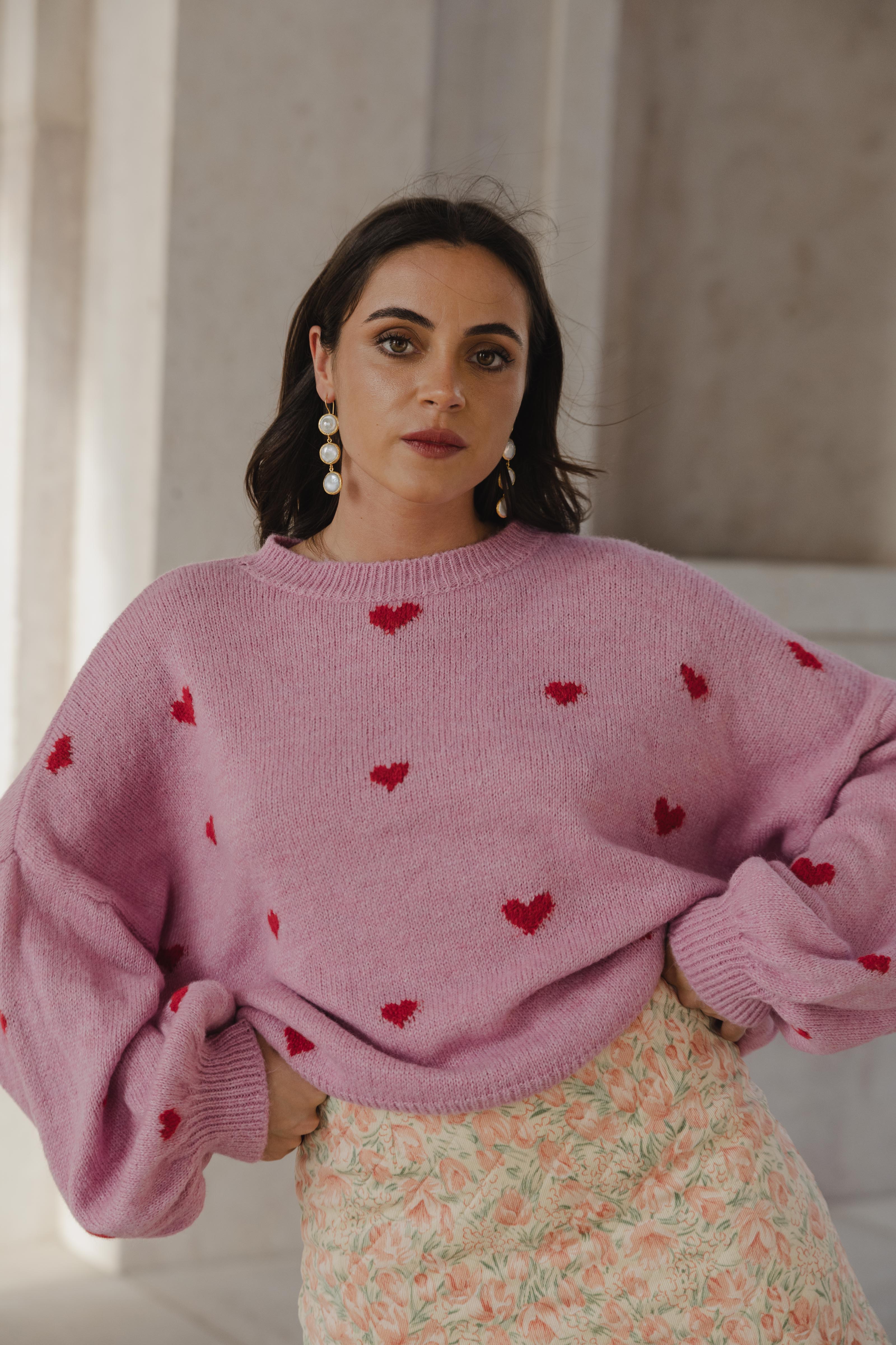 PINK KNIT SWEATER - HEARTS